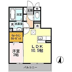 セジュール向ヶ丘 1階1LDKの間取り