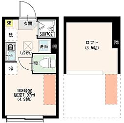 The Cape Nishikasai 1階ワンルームの間取り
