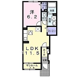 ヴィルコメン 1階1LDKの間取り