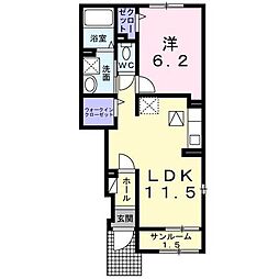 ヴィルコメン 1階1LDKの間取り
