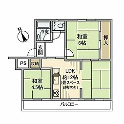 有馬南住宅1号棟 2LDKの間取図画像