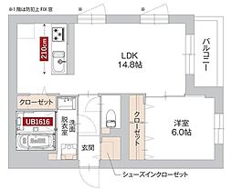 サン・ユイット 1LDKの間取図画像