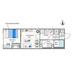 グローリオシェルト新丸子 1DKの間取図画像