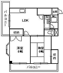 矢島ハイツ 2LDKの間取図画像