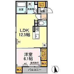 アムール 1LDKの間取図画像