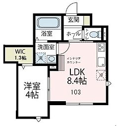 フラワーコート 1LDKの間取図画像