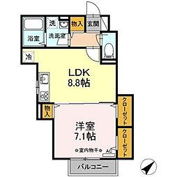 メゾンドール諏訪坂 1LDKの間取図画像