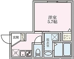 フルーヴテラス 1Kの間取図画像