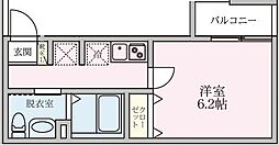 フルーヴテラス 1Kの間取図画像