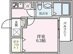 フルーヴテラス 1Kの間取図画像