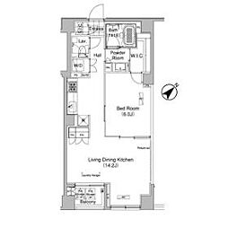 ライズ六本木永坂 4階1LDKの間取り