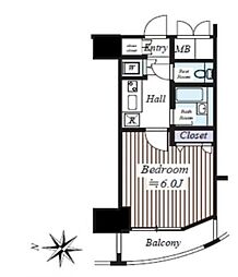 コンシェリア芝公園 11階1Kの間取り