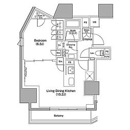 ザ・パークハビオ麻布十番 1LDKの間取図画像