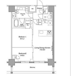 ザ・パークハビオ恵比寿プレイス 2LDKの間取図画像