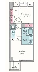 レジディア六本木檜町公園 ワンルームの間取図画像