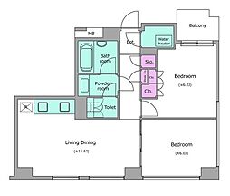 レジディアタワー乃木坂 2LDKの間取図画像