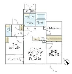 エクサムアカサカ(EXAM AKASAKA) 2LDKの間取図画像