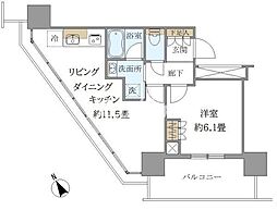 ブリリアタワー浜離宮 1LDKの間取図画像