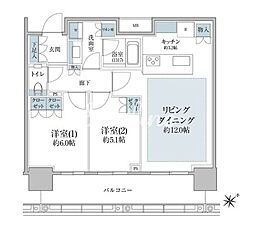 ブリリアタワー浜離宮 2LDKの間取図画像