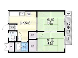 サンハイツきたむら 2DKの間取図画像