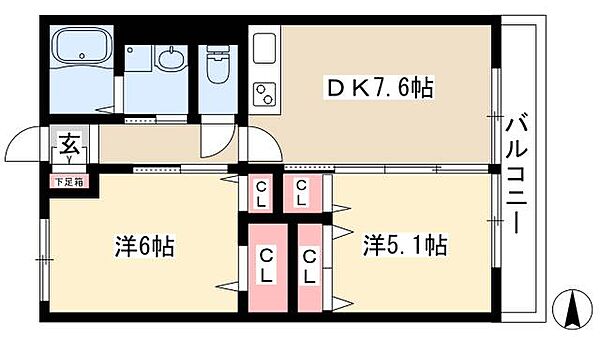 アマービレII ｜愛知県名古屋市中川区外新町3丁目(賃貸アパート2DK・1階・47.77㎡)の写真 その2