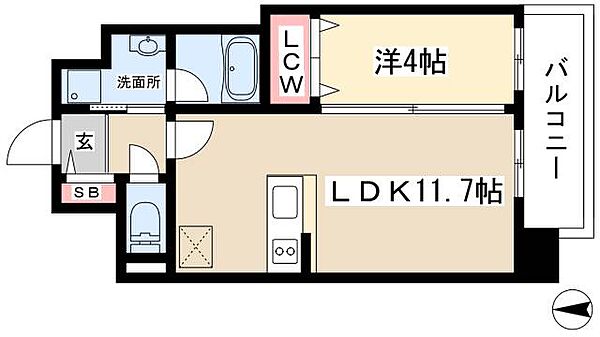 エルミタージュ桜山 ｜愛知県名古屋市瑞穂区洲雲町2丁目(賃貸マンション1LDK・4階・37.35㎡)の写真 その2