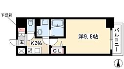 リバーコート砂田橋II 7階1Kの間取り