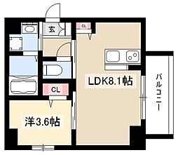 メイクスデザイン鶴舞 11階1LDKの間取り