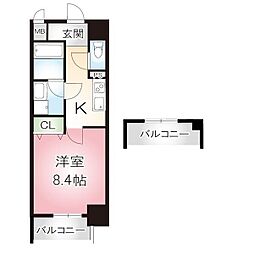 ecrin上前津 2階1Kの間取り