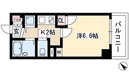 パルティール鶴舞 6階1Kの間取り