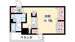 カスタリア伏見 2階ワンルームの間取り