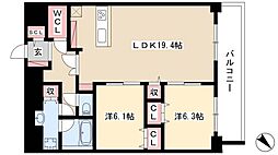 グランルクレ新栄イースト 9階2LDKの間取り