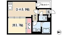 ハーモニーテラス六番 3階1DKの間取り