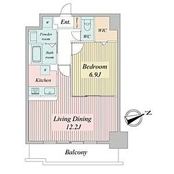 リバーコート砂田橋II 14階1LDKの間取り