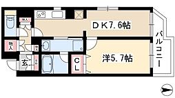CASSIA車道 13階1DKの間取り