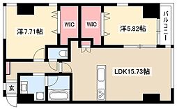 AREX丸の内II 2階2LDKの間取り
