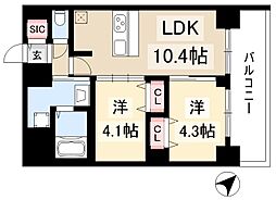 プレサンス上前津ディアシス 14階2LDKの間取り