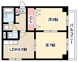 ライフステージ徳川 7階2DKの間取り