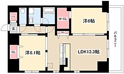 レジーナ鶴舞 13階2LDKの間取り