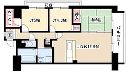 アーバンドエル庄内通 9階3LDKの間取り