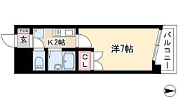 エステート記念橋 1Kの間取図画像