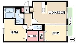ラフィーネ野立 2LDKの間取図画像