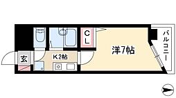エステート記念橋 1Kの間取図画像