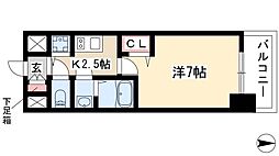 プレサンスジェネ丸の内 1Kの間取図画像
