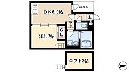 ハーモニーテラス六番 1DKの間取図画像