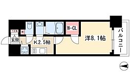 プレサンスジェネ丸の内 1Kの間取図画像