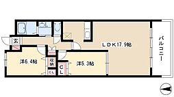 ソーラスフロント富船北棟 2LDKの間取図画像
