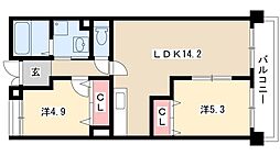 ユーハウス鶴舞2 2LDKの間取図画像