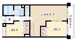 ユーハウス鶴舞2 2LDKの間取図画像