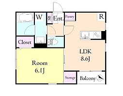 ルヴェ・デュ・ソレイユ 1階1LDKの間取り